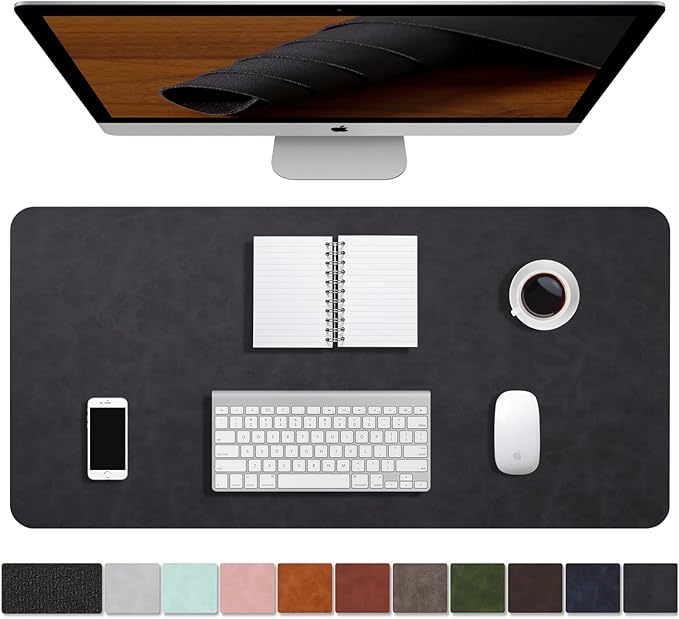 Distressed Leather Desk Mat - Non-Slip PU Leather Desk Pad Protector - Large Waterproof Mouse Pad Computer Keyboard Desk Mat Desk Accessories for Office & Home (Black, 36"x 17")