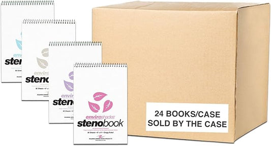 ROARING SPRING Enviroshades Colored Steno Books, 24 Pack of Memo Pads, Assorted Colors, Recycled Paper, 6" x 9", 80 Sheets, Gregg Ruled, Perforated, Wirebound, Heavy Chipboard Back