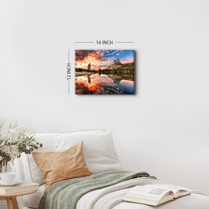Yosemite Wall Art National Park Picture Canvas Prints Sunset California Mountain Wall Decor Poster Photo Forest Landscape Painting Lake Panorama Artwork for Living Room Office Home Decorations 12x16"