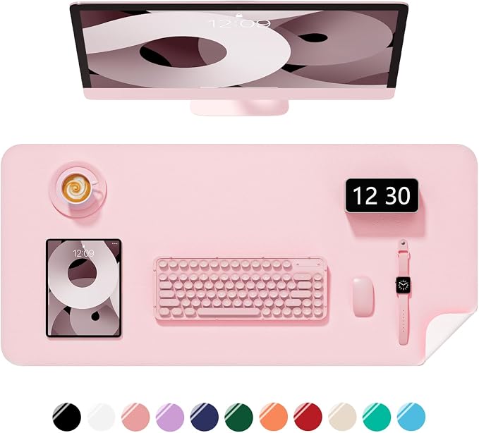 Desk Pad, 35.5" x 17" PU Leather Non-Slip Desk Mat Large Mouse Pad for Desktop, Waterproof Laptop Computer Writing Mat for Office, Home, Work, Gaming, Light Pink