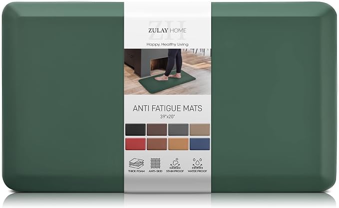 Zulay Home Large 20 x 39 Inch Anti Fatigue Floor Mat - 3/4 Inch Thick Cushioned Kitchen Mats for Standing - Comfortable Padded Floor Mats for Standing Work Desk - Memory Foam Kitchen Mat - Green