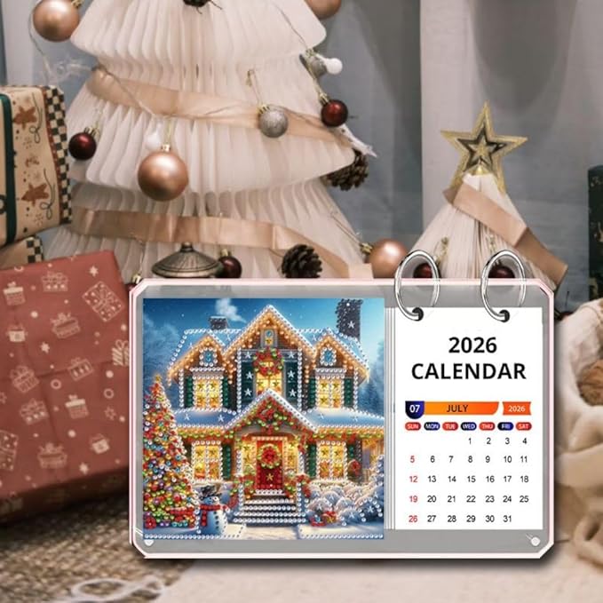2026 Standing Desk Calendar DIY Diamond Art Painting Monthly Flip Desktop Calendar Mosaic Kits Acrylic Tabletop Calendars Diamond Art Craft Supplies Planner for Office Home Decor-Villa