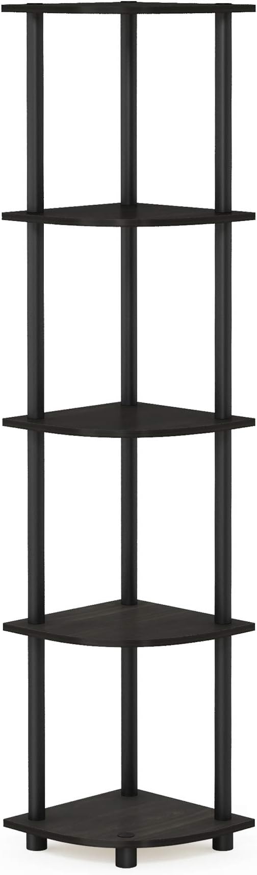 Furinno TURN-N-TUBE Corner Shelf, 5-Tier Corner Bookshelf, Open Storage Shelves, for Organization and Storage, Living Room, Home Office, Garage, Bedroom, Espresso