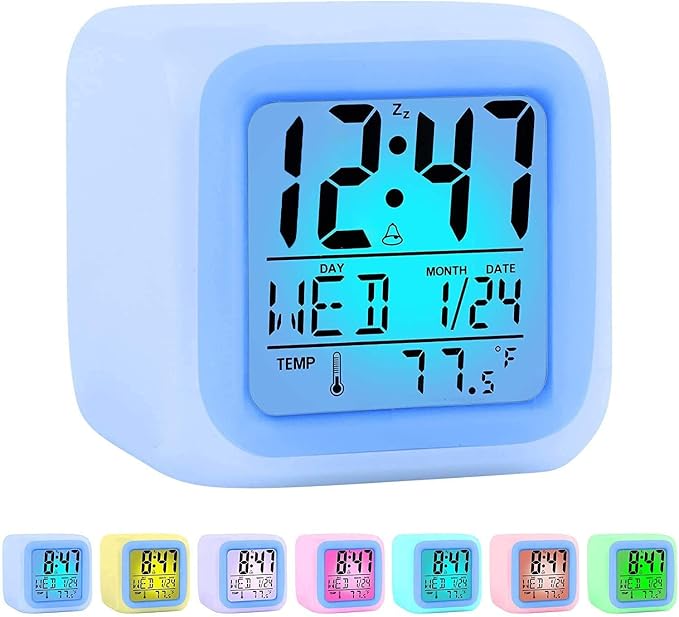 Kids Alarm Clock, 7 Color Night Light, Digital Clocks with Snooze, Alarm Clock for Kids, Wake Up Digital Clock for Room Decor Kids Gift