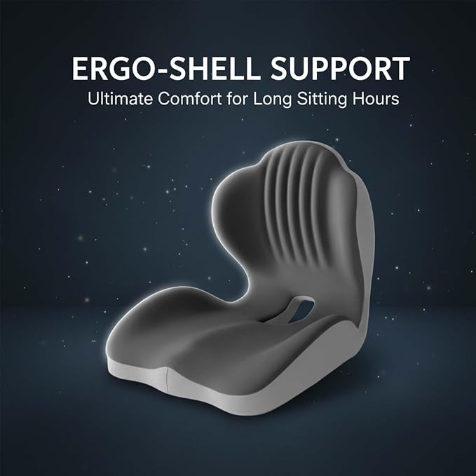 RAINPOT Ergonomic Memory Foam Seat Cushion with Lumbar Support (Grey) | Seat & Back Cushion, 5-Zone Contour Design, Relieve Pressure, Hold 220 lbs, Thick Padding for Office Chair Car Seat Driving
