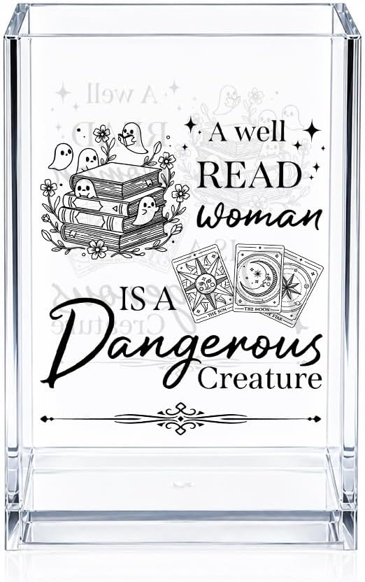 A Well Read Woman Is A Dangerous Creature Cosmetic Organizer Pencil Pen Holder, Bookmark Organizer Desk Accessories for Book Lover Librarian, Makeup Brush Cup for Friend Sister Bookworm