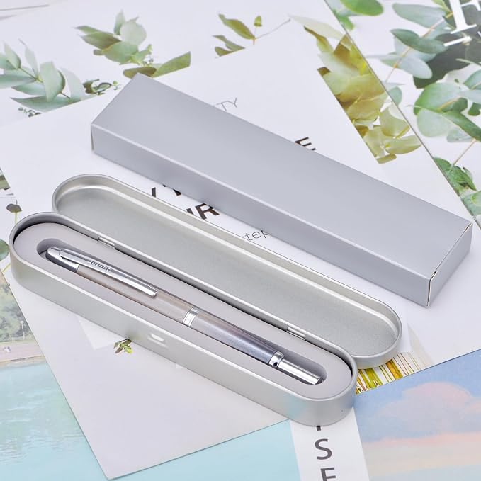 Jinhao 10 Press Fountain Pen with Box, Gradient Gray Retractable Medium Nib with Ink Converter Set (Silver Clip)