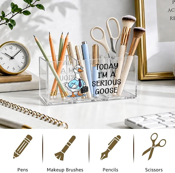 Today I'm a Serious Goose 3 Slot Acrylic Pen Holder Desk Organizer | Silly Goose Office Desk Organizer Accessories, Sarcastic Office Gifts for Coworker, Employee Appreciation Gifts