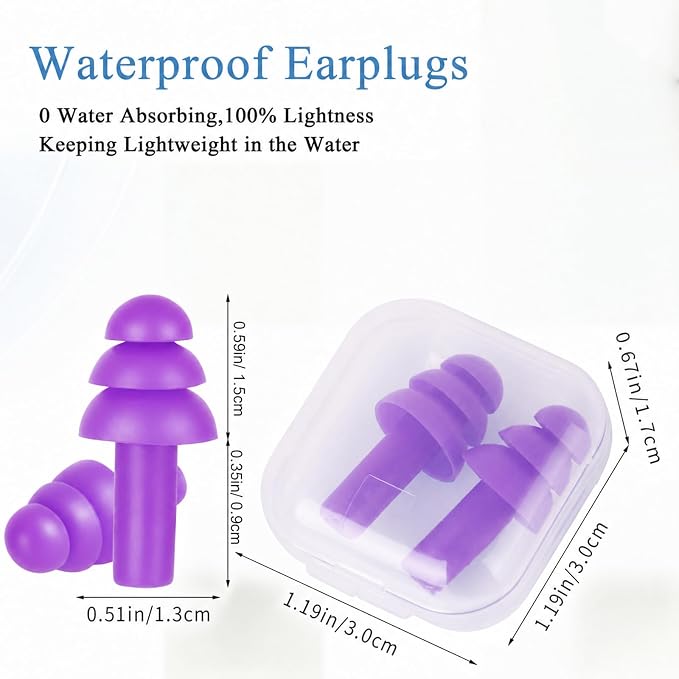 24 Pair Purple Ear Plugs Bulk NRR 29dB Reusable Silicone With Plastic Cases - Soft Foam for Sleeping, Noise Cancelling, Concerts, Shooting, Swimming, Noise Reduction