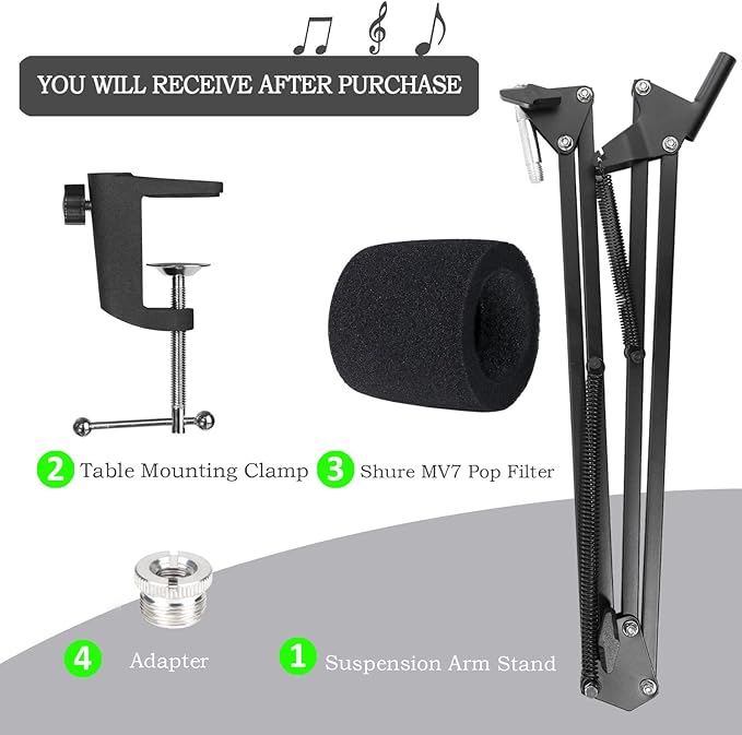 MV7 MV7X MV7+ Boom Arm - Mic Arm with Foam Cover Windscreen Compatible with Shure MV7 and Shure MV7X and Shure MV7+ Microphone with Pop Filter by YOUSHARES