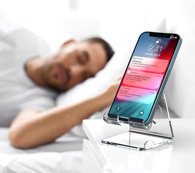 Crpich Acrylic Cell Phone Stand, Portable Phone Holder, Clear Phone Stand for Desk, Compatible with Phone16 15 14 13 Pro Max Mini 12 11 SE, Switch, Android Smartphone, Pad, Tablet, Desk Accessories