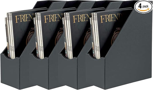 UnionBasic Magazine File Holder, Leatherette Desktop Document Organizer, Home Office Paper Holder File Storage Literature Sorter, Grey, Set of 4