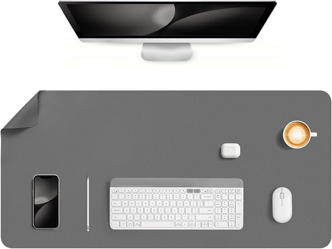 Dual Sided Desk Pad Faux Leather Desk Mat Large Mouse Pad | Desk Pad Protector Non-Slip Waterproof Desk Mouse Pad for Writing Desk, Office, Home(Gray 35.4"X17")