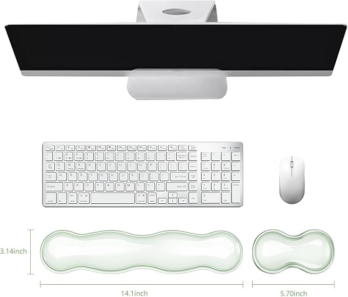 Mouse Pad with Wrist Rest, Soft Cloud Gel Keyboard Mouse Pad Set with Hand Wrist Support, Cute Non Slip Office Desk Accessories for Comfort/Pain Relief/PC Gaming/Computer/Laptop, (Green Wave)