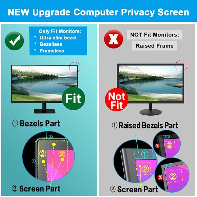 STARY 2-Pack 24 Inch Privacy Screen for Computer Monitor 16:9 Aspect Ratio, Eye Protection, Anti Blue Light, Glare Shield, Removable Black Blackout Anti Spy Desktop Security Private Filter