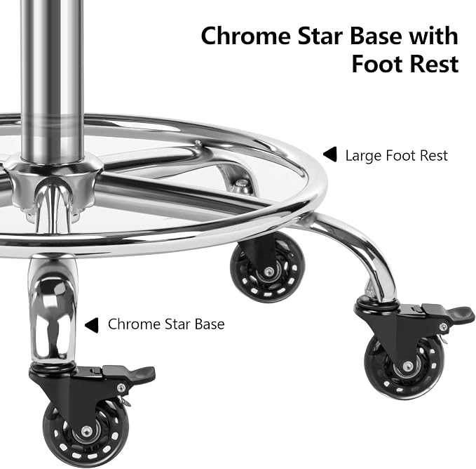 Lockable Stool with Back and Foot Rest Ergonomic Rolling Hydraulic Adjustable Stool for Doctor Esthetician Artist Home Small Office Desk (Black, 19.5''-24.5'')