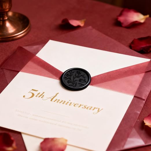 UNIQOOO Wax Seal Stickers - 3D Floral Wedding Invitation Envelope Seal Sticker, 50 Pcs Self- Adhesive Flower Black Stickers, Perfect for Invitation, Christmas, Gift Wrapping