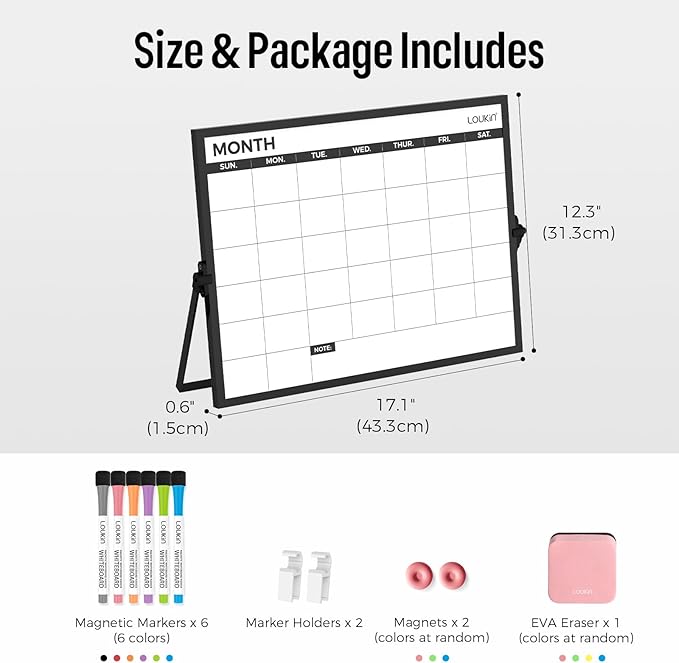 LOUKIN Magnetic Desktop Calendar Whiteboard & LOUKIN Glass Desktop Whiteboard (Purple)