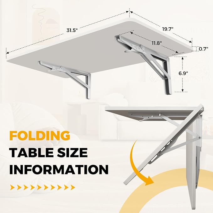 White Wall Mounted Folding Table 31.5"x19.7" Fold Down Wooden Wall Desk, Floating Table for Kitchen, Laundry Room, or Home Office