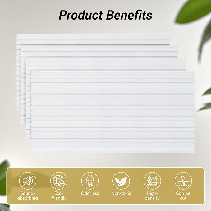 TONOR Dual-Layer Thickened Acoustic Wall Panels Self Adhesive, 4 Pack 47.2"x23.6"x0.72" High Density Large Sound Proof Panels for Walls, Peel and Stick Wall Panels for Interior Wall Décor, White