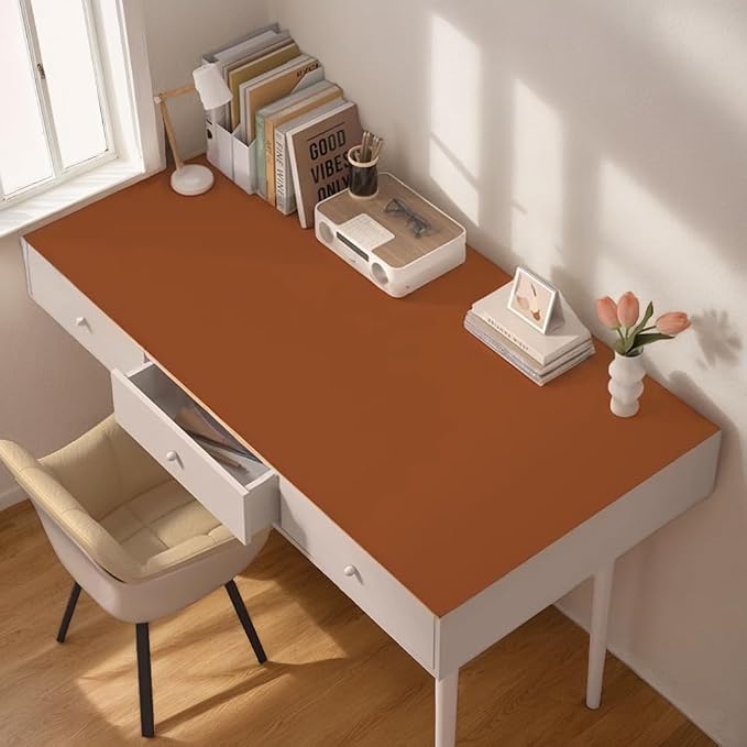 Leather Table Cover, Reversible Double-Sided, 1.8mm Thick, 24x60 Inch, Protector for Rectangular Tables, Waterproof & Oil Resistant for Dining Table, Office Desk, Dresser(Brown + Gray)
