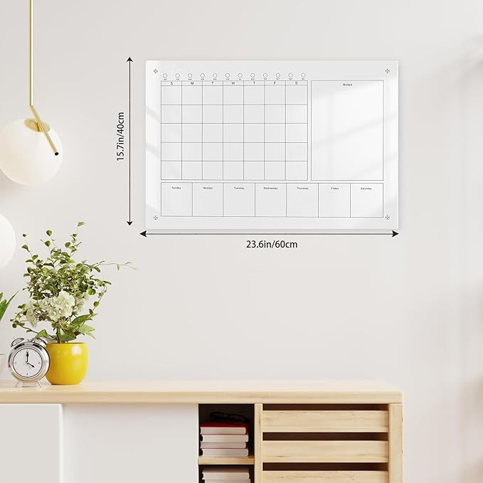 Large Acrylic Calendar for Wall,24"X16",Acrylic Dry Erase Calendar for Wall,Clear Acrylic Wall Calendar for Home/Office
