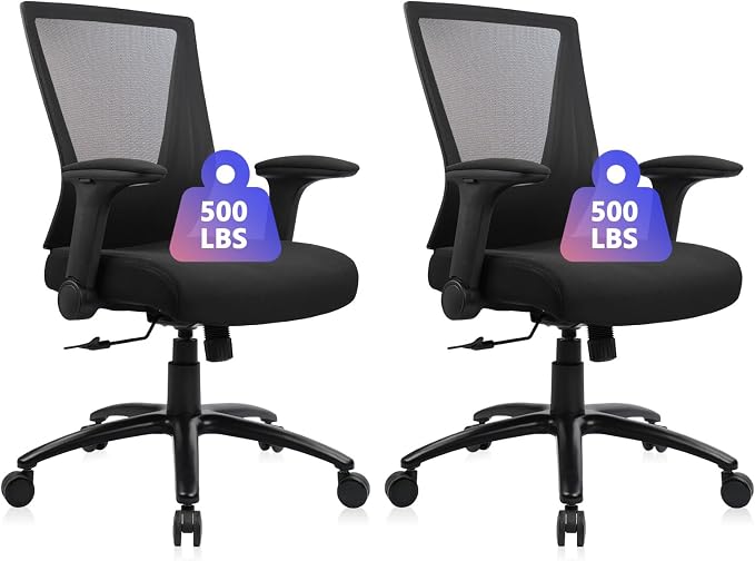 CLATINA 500lbs Big and Tall Office Chair Heavy Duty Ergonomic Mesh Desk Chairs with Wide Thick Seat Cushion and Adjustable Armrests for Home Office Conference Heavy People, Black(2 Pack)