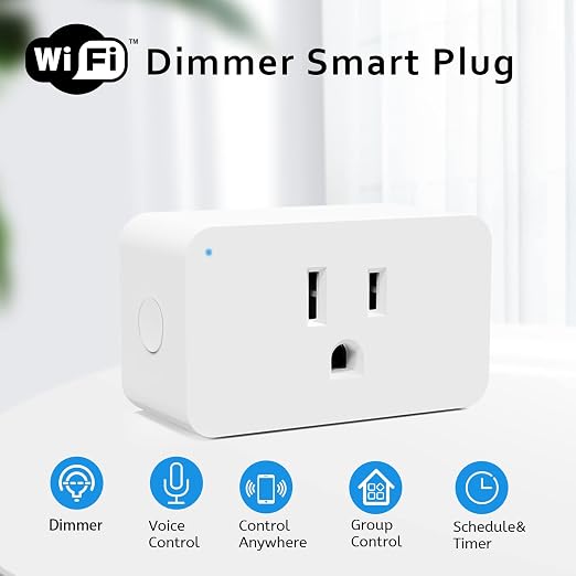 New One 2 Pack 2.4G WiFi Dimmable Smart Plug, Smart Outlet, Dimmer Plug, Alexa, Google Assistant, No Hub Required