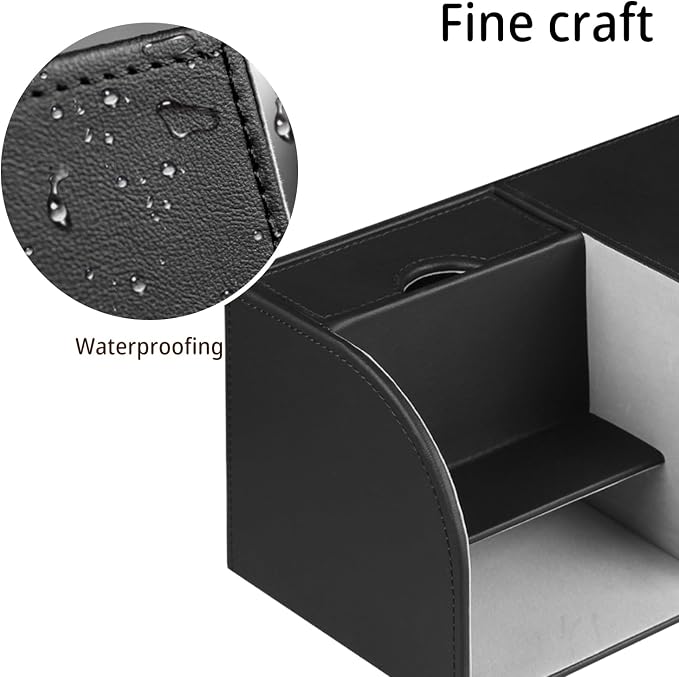 Square Tissue Box Cover with Storage Drawer,Facial Tissues Cube Box Holder | PU Leather Modern Remote Control Holder,Nightstand Organizer Caddy for Bathroom Vanity, Makeup,Office and Home Desktop Decor