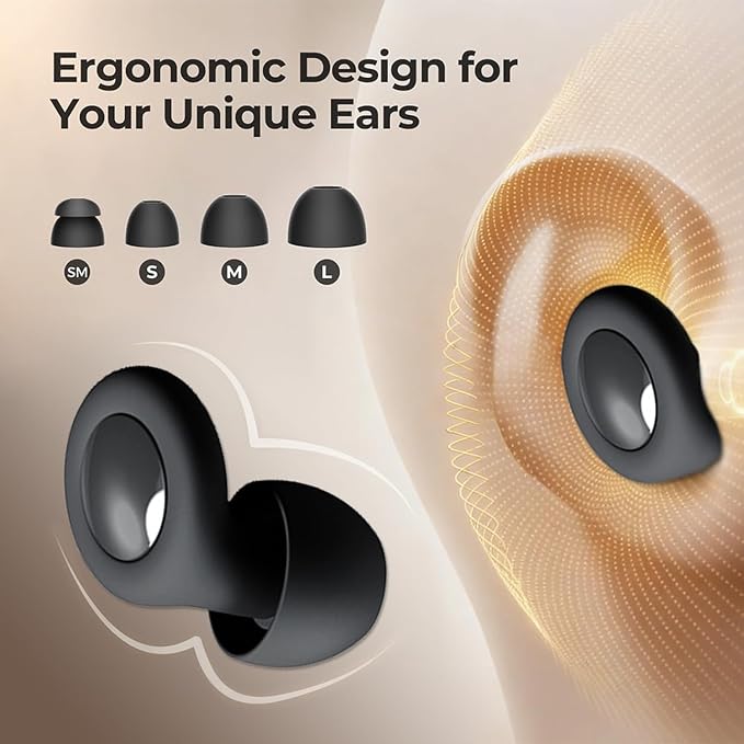 Noise Reduction Ear Plugs,Reusable Silicone Earplugs for Sleeping, Snoring, Travel, Comfortable Side Sleepers (Black)