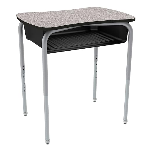 Bow Tie Adjustable Height Open Front Desk with Laminate Top - Gray Nebula Top, Black Book Box, Silver Mist Frame (2-Pack)