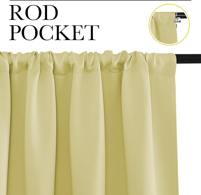 NICETOWN Paler Yellow Blackout Curtains 63 inches Long for Living Room, Darkening Window Curtain Panels, Easy-Care Solid Thermal Insulated Draperies/Drapes for Daughter Room