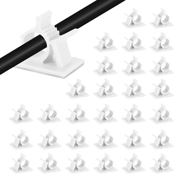 Viaky 30Pcs Self-Adhesive Cable Clips White,Adjustable Cable Organizer Clip | Reusable Nylon Cord Holder,Wire Clips Indoor Outdoor Desk Wall Wiring Wire Fixing Management for Cable Width 0.3''(8mm)