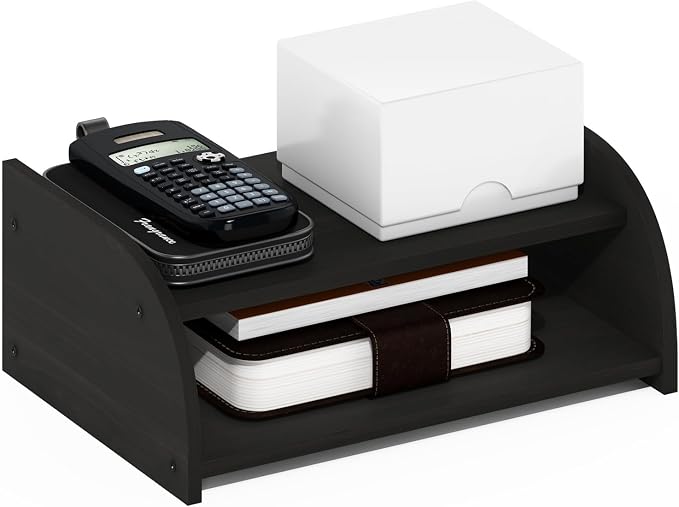 Furinno Classic Desk Organizers and Accessories, 2-Tier Monitor Riser, Office Organization, Desk Top Book Shelf, for Office Supplies, Office Desk Utility, Dark Espresso