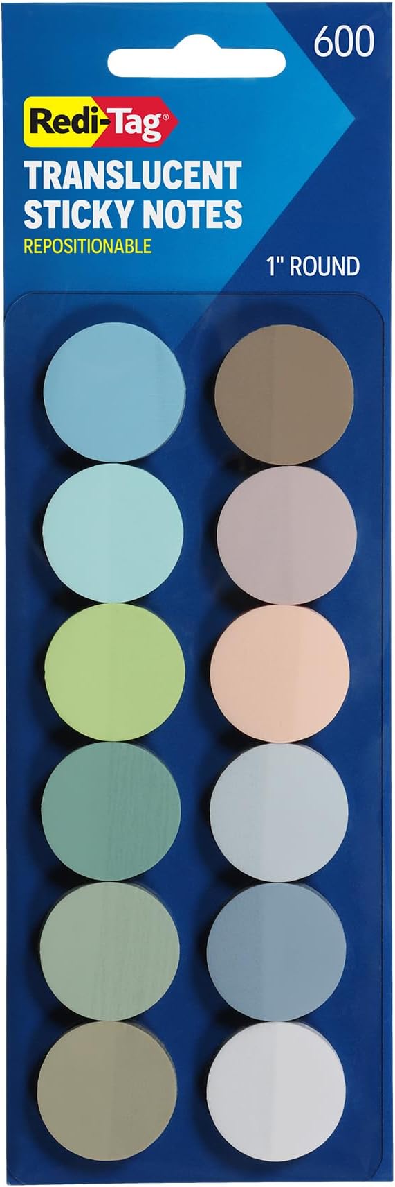 Redi-Tag Transparent Sticky Notes, 12 Pads Per Pack, Circle Sticky Notes, Round Adhesive Notes, Small Sticky Tabs for Organizing, 1 inch Diameter, 12 Calming Colors (1016718)