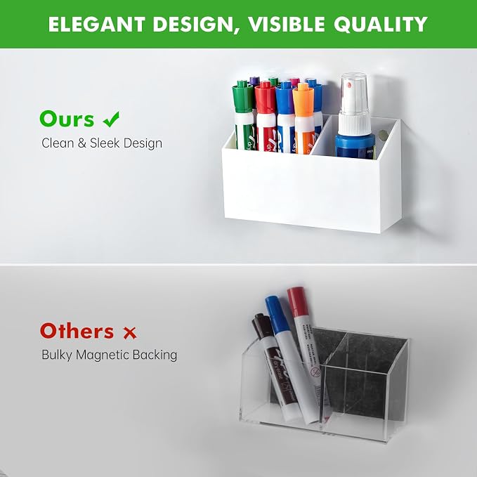 Magnetic Dry Erase Marker Holder for Whiteboard, Acrylic Magnet Pen Holder for Refrigerator Fridge, Marker Holder for Classroom Teacher, Pencil Cup,Office Accessories, Locker Organizer(White)