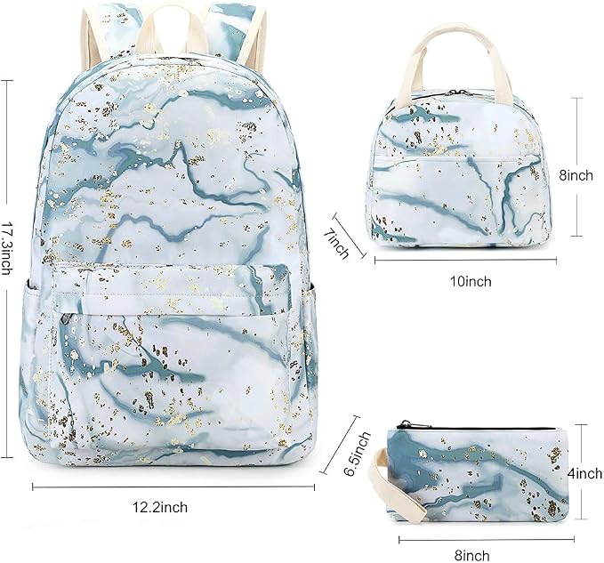 Bluboon Teen Girls School Backpack Kids Bookbag Set with Lunch Box Pencil Case Travel Laptop Backpack Casual Daypacks (Gray)