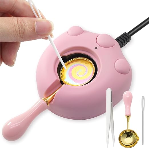 Electric Wax Warmer, Seal Melter Pink Electric Wax Seal Kit with Spoon, Tweezer and Stir Stick for Melting Beads and DIY