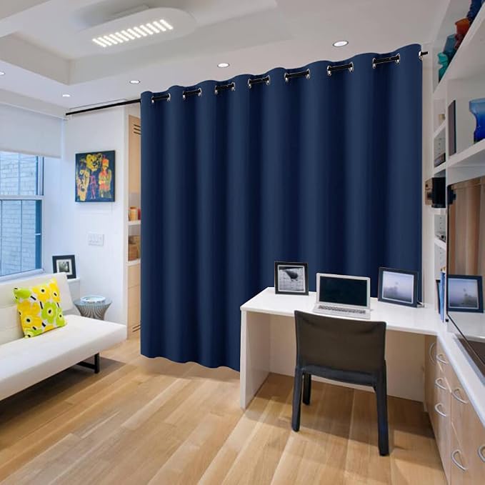 RYB HOME Room Divider Curtains, Triple Weave Heavy Duty Blackout Drapes Soundproof Large Window Treatment for Bedroom Dining Hall Shared Area, W180 x L108 inches, Navy Blue, 1 Panel