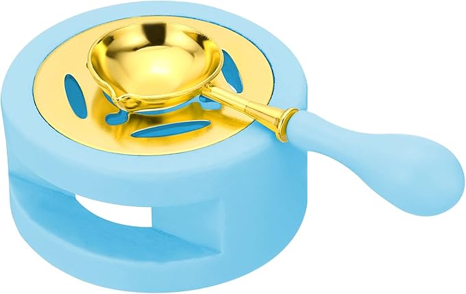 PATIKIL Wax Seal Kit, Wax Seal Warmer with Melting Spoon Retro Melt Stove Pot Furnace Tool for Wax Sealing Beads Stamp Letter Envelope, Sky Blue