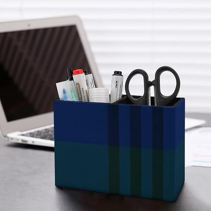Tartan PU Leather Pen Holder Desk Organizer, 2-Compartment Pencil Container for Office, Home, Vanity Use