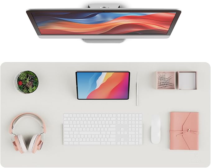 K KNODEL Large Desk Protector Mat and Pad for Office (White, 15.7"x31.5") | Waterproof Desk Mat, Desk Pads and Blotters, Desktop Mat, Desk Protector and Cover, Office Computer, Laptop and Keyboard Mat