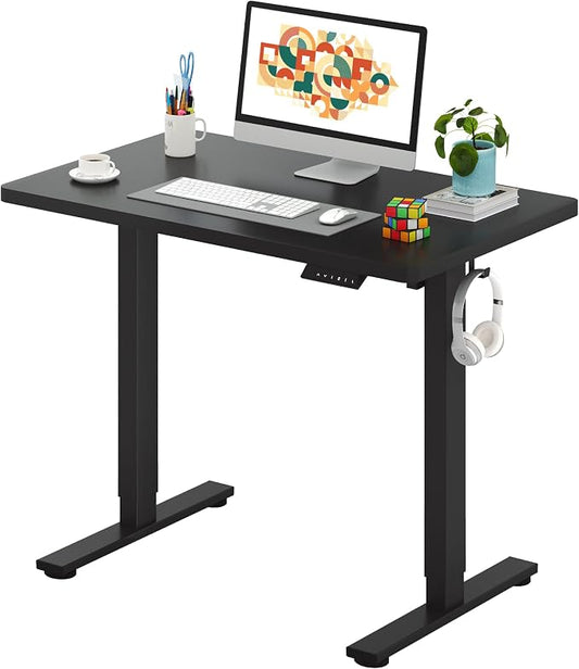 SANODESK One-Piece Electric Standing Desk, Seamless 40 x 24'' Ergonomic Height Adjustable Sit Stand Desk with Memory Presets for Home Office Computer Workstation, Black Frame/Black Top