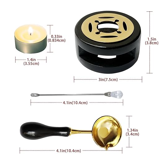 Black Wax Seal Warmer Furnace Kit With Spoon, Stir Stick and Tealight Candles Set for Wedding Envelope Seal Stamp