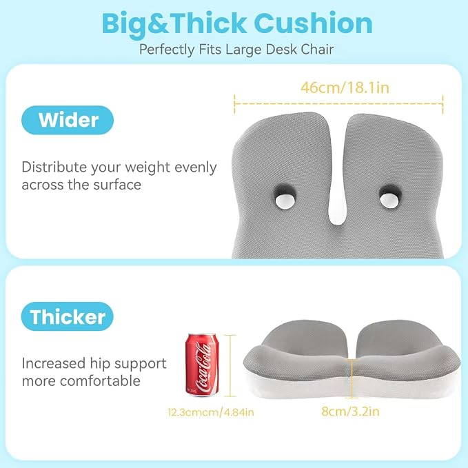 Seat Cushion, Memory Foam for Sit Bone and Back Pain Relief | Dual-Hole Ventilation, Coccyx,Sciatica and Tailbone Hip Relief ,Posture Support ,Office Chair and Car Seat,Home Use