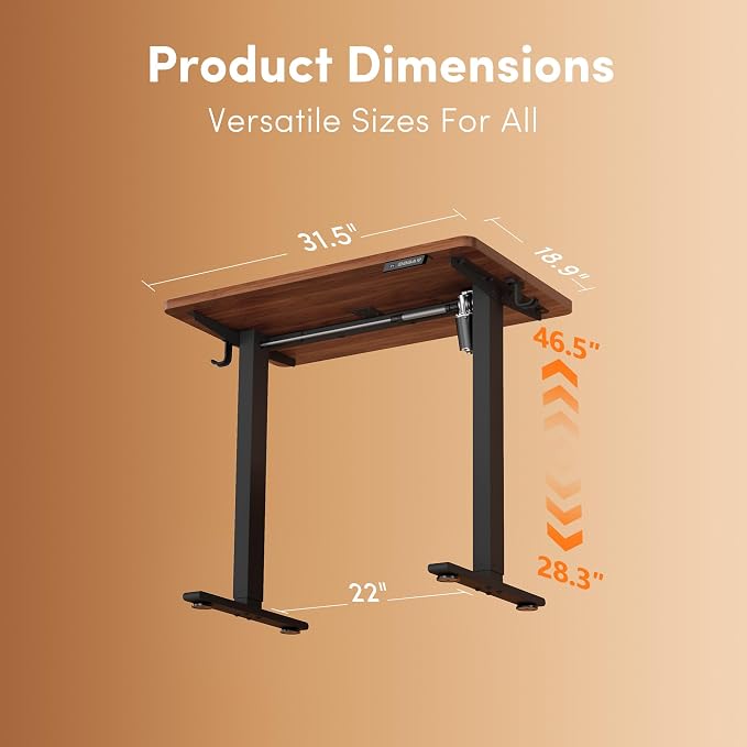 FEZIBO Small Standing Desk, 32 × 19 Inches Electric Height Adjustable, Sit and Stand Up, Computer Office Desk with Splice Board, Black Frame/Black Walnut Top