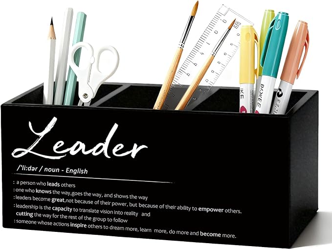 Leader Gifts Pen Pencil Holder for Desk, Thank You Appreciation Gifts for Leaders Boss Manager, Leadership Gift Wooden Box Sign Decorations for Office Workplace Desk Tabletop