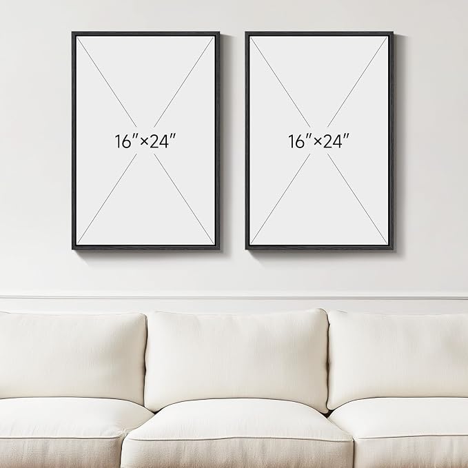 Framed Neutral Abstract Wall Art Set of 2, Black Beige Modern Canvas Prints Paintings Artwork for Walls, Minimalist Block Lines Pictures for Living Room, Dining Room, Bedroom Wall Decor 16x24 In