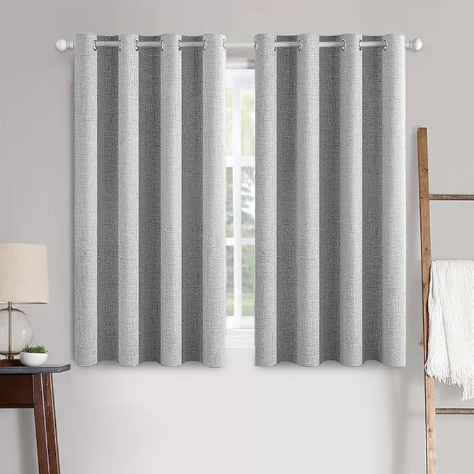 MIULEE Linen Curtains for Bedroom 100% Blackout Thermal Insulated Glacier Gray Grommet Room Darkening Curtains & Drapes for Living Room 52 x 63 Inch (2 Panels)