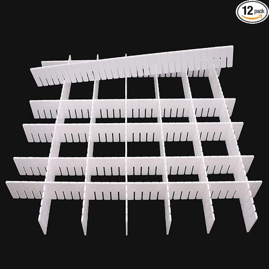 12Pcs Adjustable Drawer Dividers 0.1Inch Thickness DIY Grid Dividers 40x5cm Plastic Organizer Separator for Socks Underwear Makeup Cosmetic Clothes